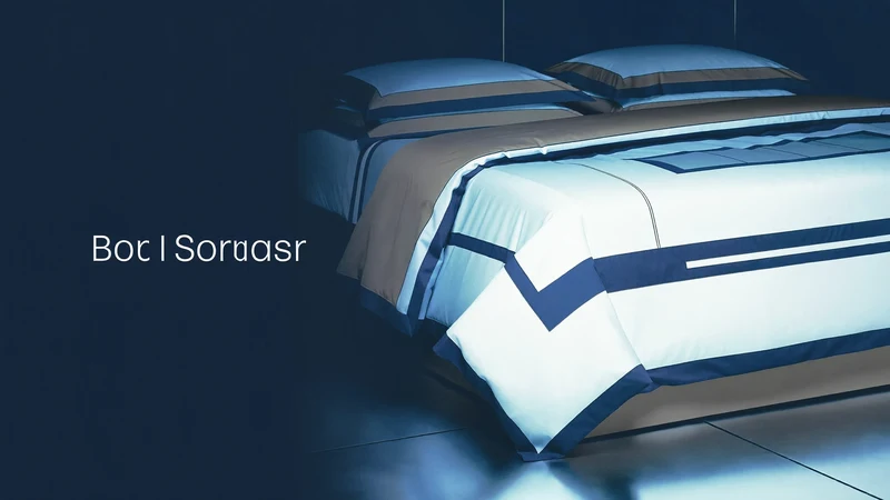 Illustration de campagne : literie en percale cobalt dans une chambre épurée.