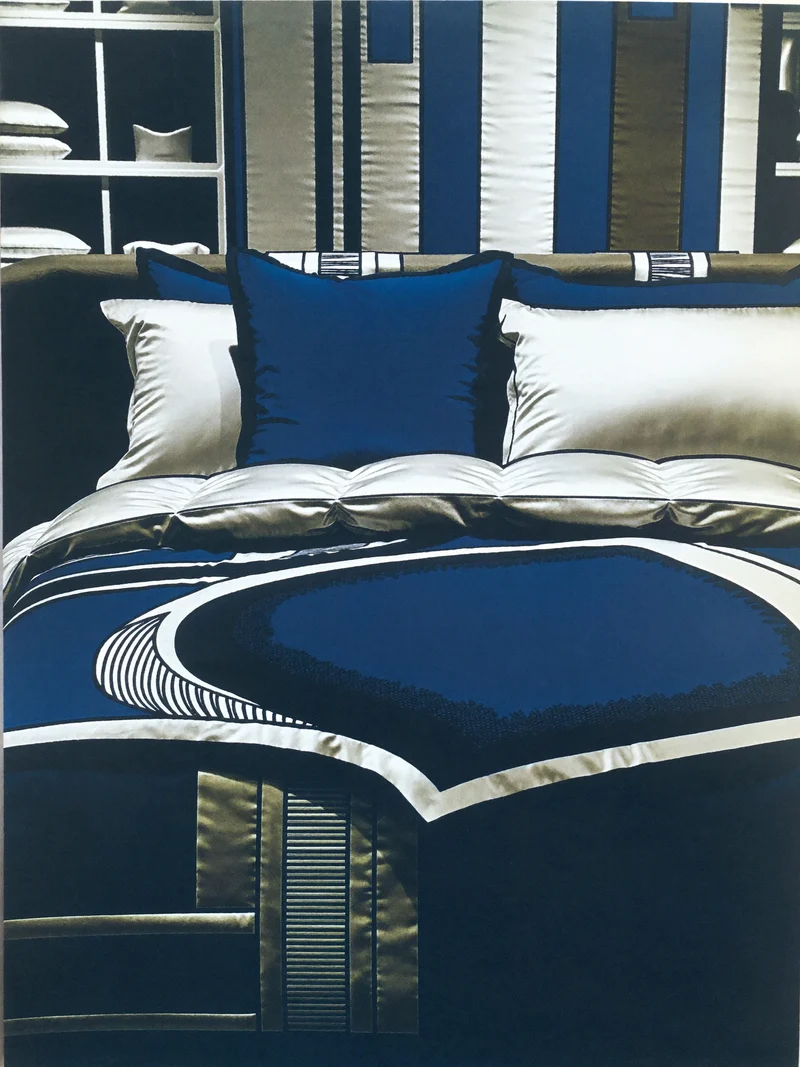 Étude illustrée d'une couette jacquard sculptée, concept fictif.